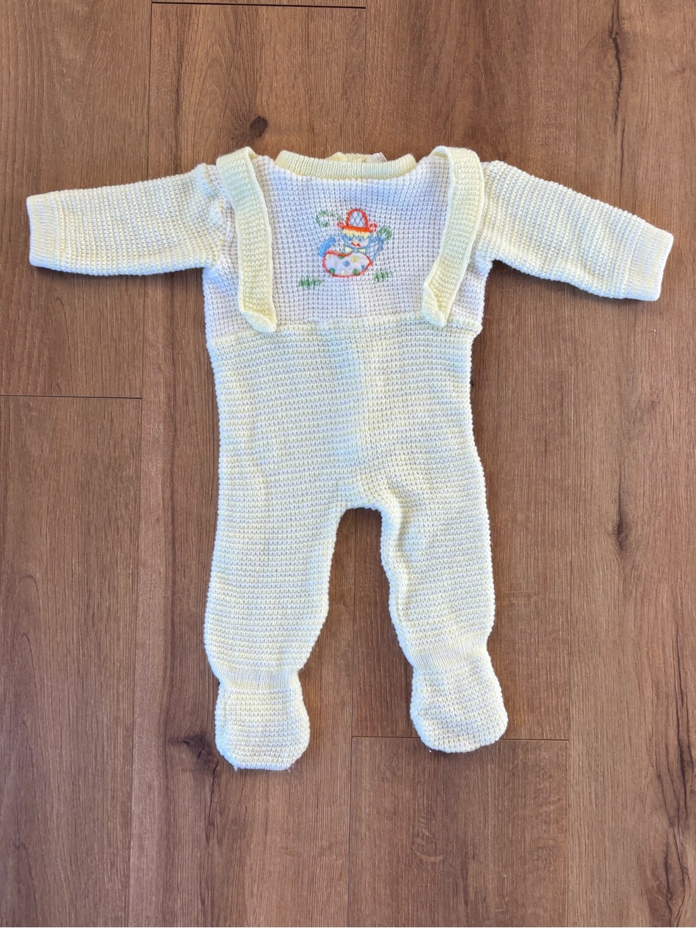 Vintage knit overalls with embroidered clown